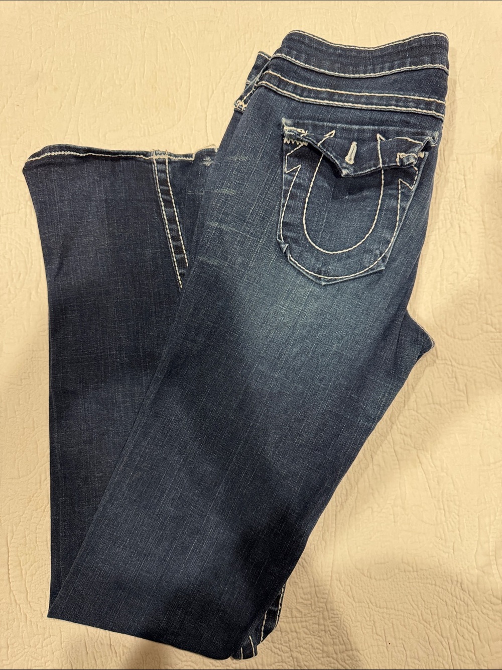 True Religion Women's Dark Blue Bootcut Jeans with Contrast Stitching - Picture 3 of 4